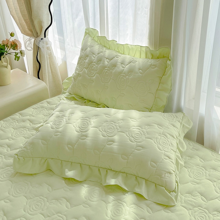 91家纺网 家纺一手货源 找家纺 鼎丰家纺 2025新款纯色夹棉床裙-玫瑰之恋 玫瑰之恋-绿