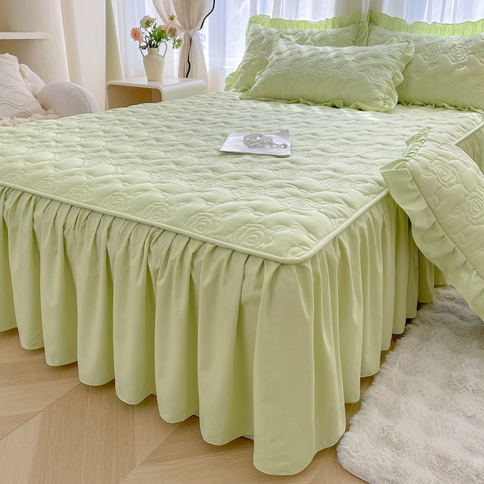 91家纺网 家纺一手货源 找家纺 鼎丰家纺 2025新款纯色夹棉床裙-玫瑰之恋 玫瑰之恋-绿