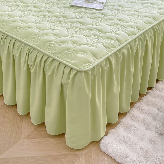 91家纺网 家纺一手货源 找家纺 鼎丰家纺 2025新款纯色夹棉床裙-玫瑰之恋 玫瑰之恋-绿