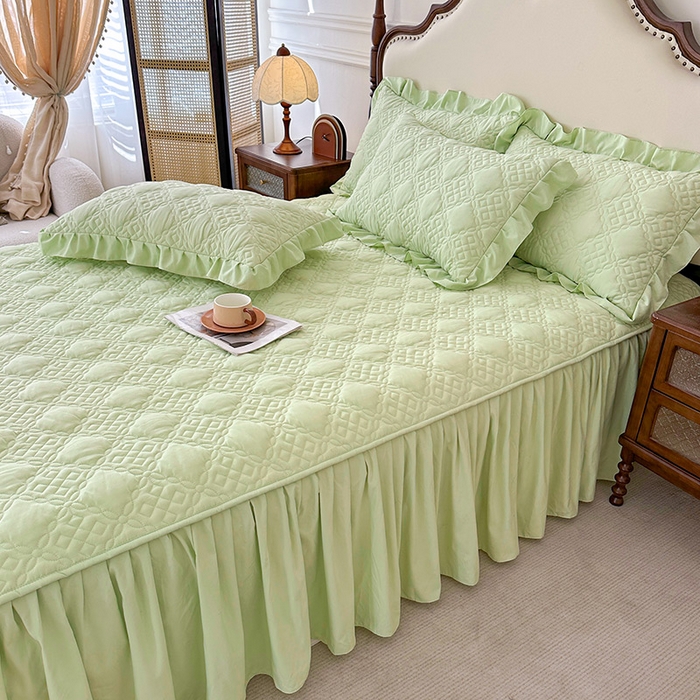 91家纺网 家纺一手货源 找家纺 （总）鼎丰家纺 2025新款纯色夹棉床裙-格影