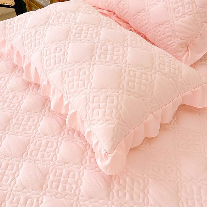 91家纺网 家纺一手货源 找家纺 鼎丰家纺 2025新款纯色夹棉床裙-格影 格影-粉