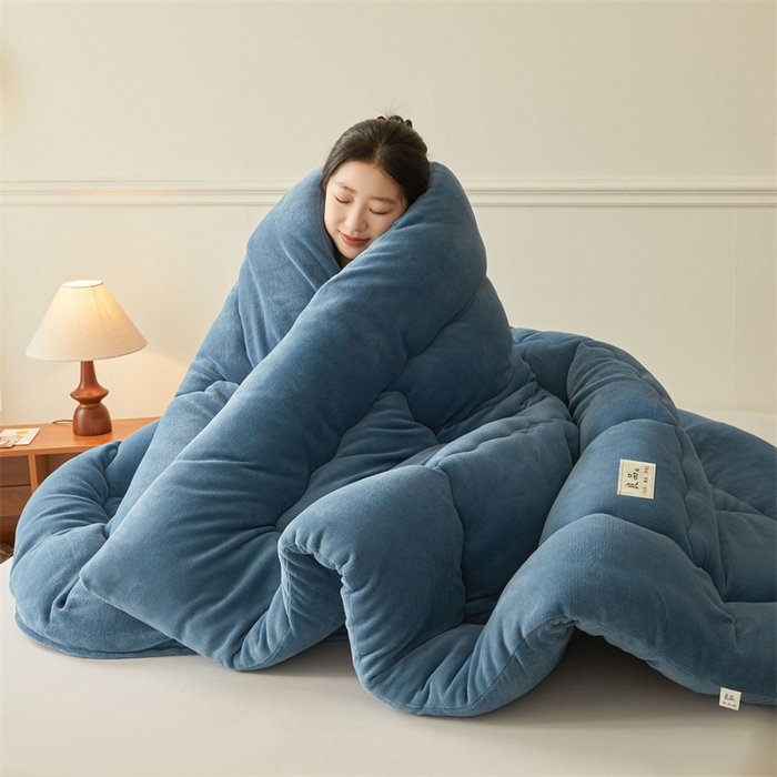 91家纺网 家纺一手货源 找家纺 吉祥家纺 2025新款牛奶绒冬被系列被子被芯 优雅蓝