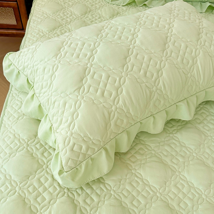 91家纺网 家纺一手货源 找家纺 鼎丰家纺 2025新款纯色夹棉床裙-格影 格影-绿