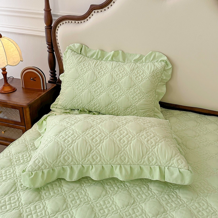 91家纺网 家纺一手货源 找家纺 鼎丰家纺 2025新款纯色夹棉床裙-格影 格影-绿