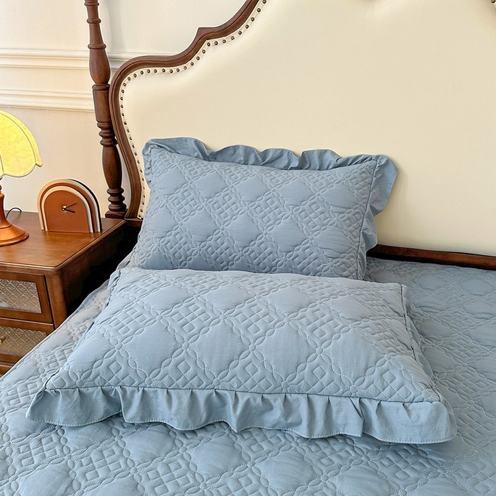 91家纺网 家纺一手货源 找家纺 鼎丰家纺 2025新款纯色夹棉床裙-格影 格影-蓝