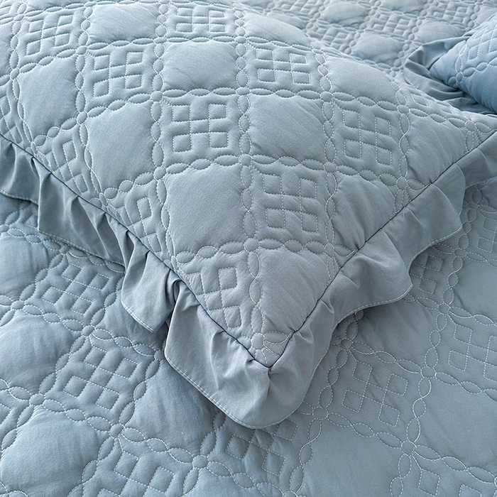 91家纺网 家纺一手货源 找家纺 鼎丰家纺 2025新款纯色夹棉床裙-格影 格影-蓝