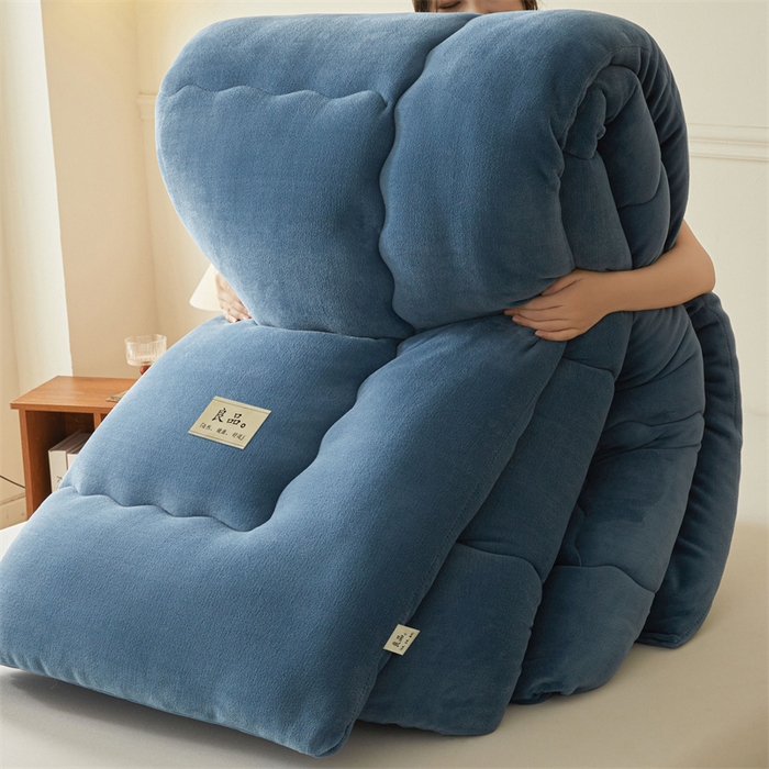 91家纺网 家纺一手货源 找家纺 吉祥家纺 2025新款牛奶绒冬被系列被子被芯 优雅蓝