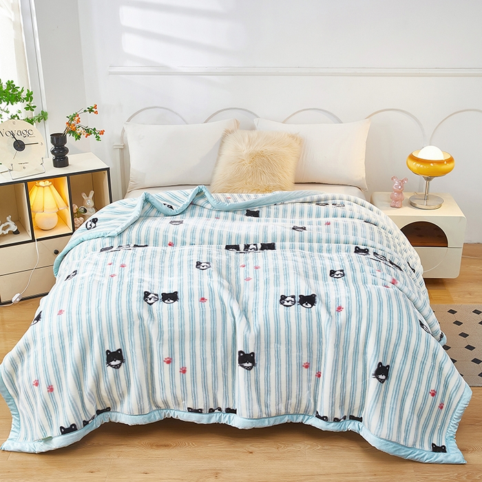好艺佳毛毯 2025新款（升级版）拉舍尔毛毯学生毯宿舍婚庆加厚双层毯子绒毯盖毯不掉毛毛毯 升级版-偶遇一只猫