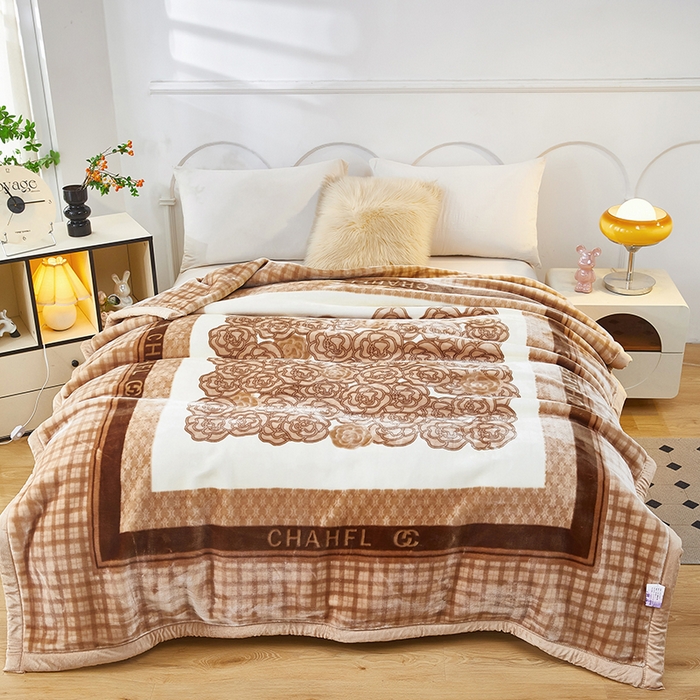 好艺佳毛毯 2025新款（升级版）拉舍尔毛毯学生毯宿舍婚庆加厚双层毯子绒毯盖毯不掉毛毛毯 升级版-茶花之恋