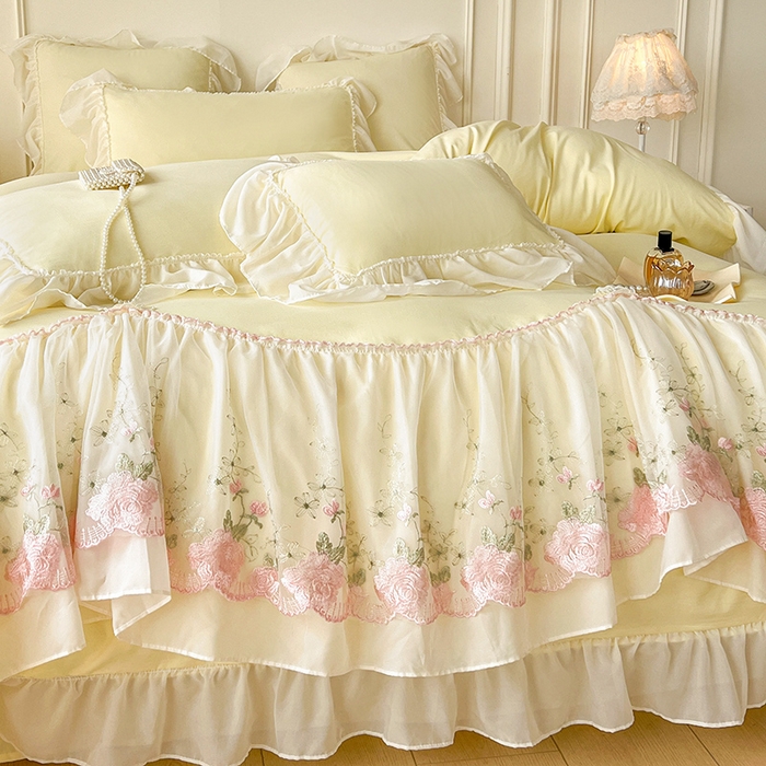 91家纺网 家纺一手货源 找家纺 （总）鼎丰家纺 2025新款蕾丝雪纺花边四件套-悦夏花影系列