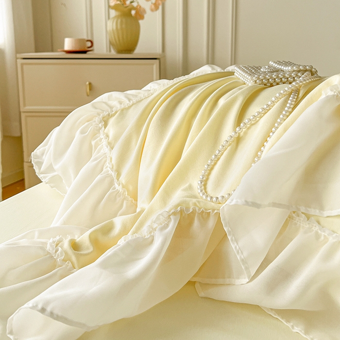 91家纺网 家纺一手货源 找家纺 鼎丰家纺 2025新款蕾丝雪纺花边四件套-悦夏花影系列 悦夏花影-米黄