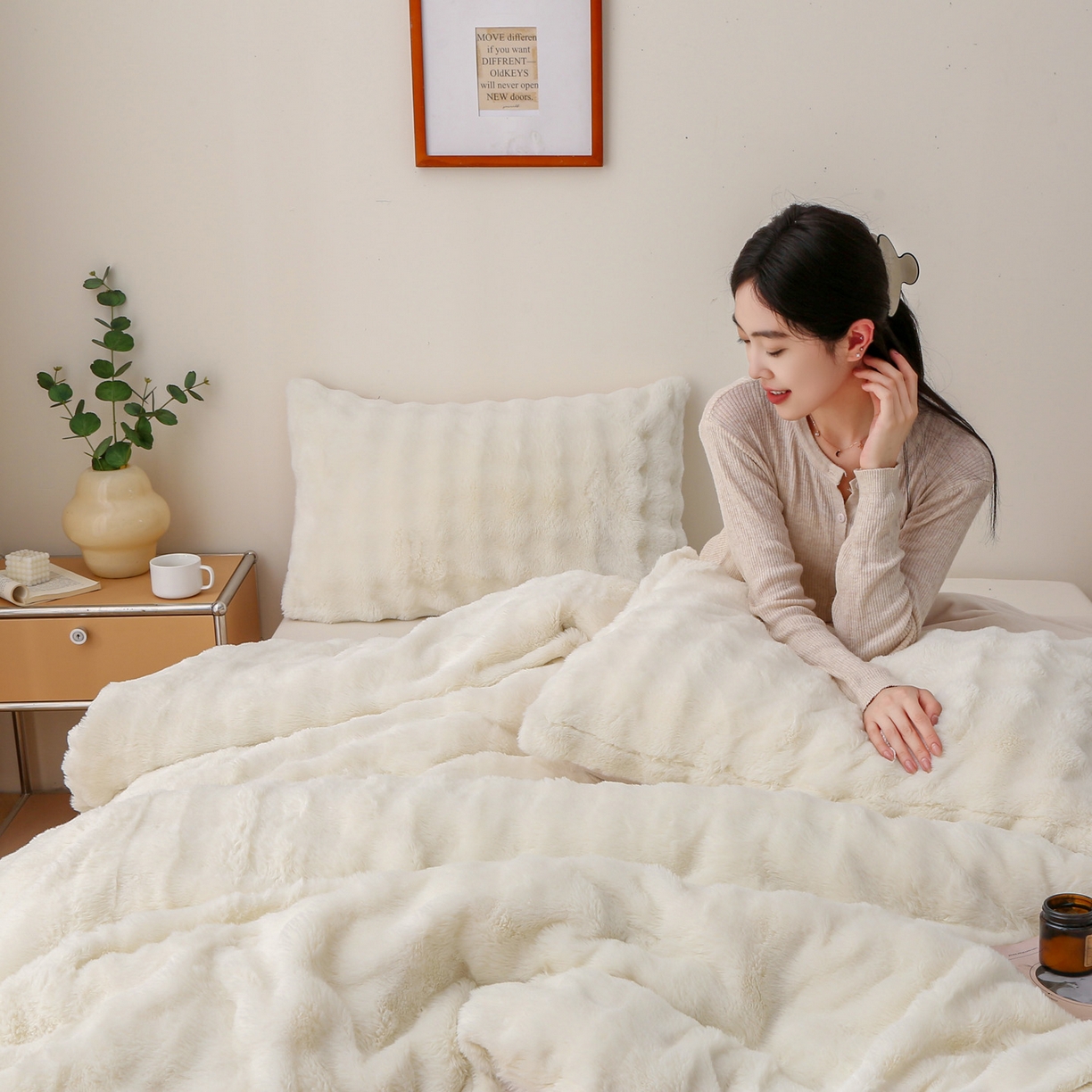 91家纺网 家纺一手货源 找家纺 （总）亚龙工厂店 2025新款亲肤舒适兔兔绒被子被芯三件套