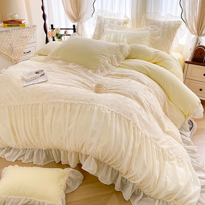 （总）鼎丰家纺 2025新款立体蕾丝雪纺花边四件套-月光花园系列