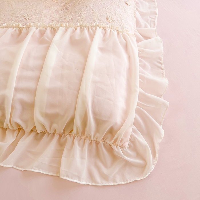 91家纺网 家纺一手货源 找家纺 鼎丰家纺 2025新款立体蕾丝雪纺花边四件套-月光花园系列 月光花园-浅粉