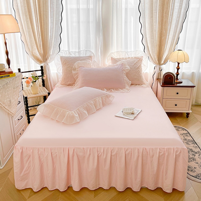 91家纺网 家纺一手货源 找家纺 鼎丰家纺 2025新款立体蕾丝雪纺花边四件套-月光花园系列 月光花园-浅粉