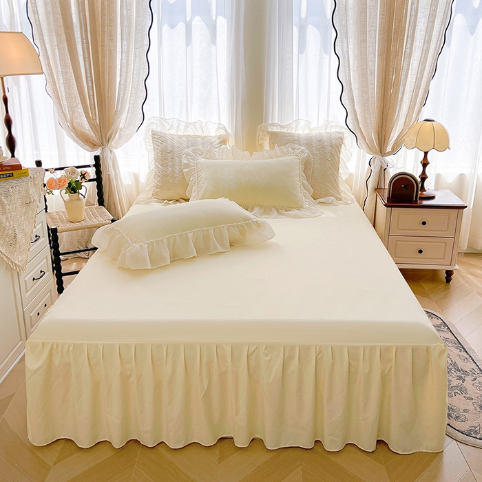 91家纺网 家纺一手货源 找家纺 鼎丰家纺 2025新款立体蕾丝雪纺花边四件套-月光花园系列 月光花园-米色