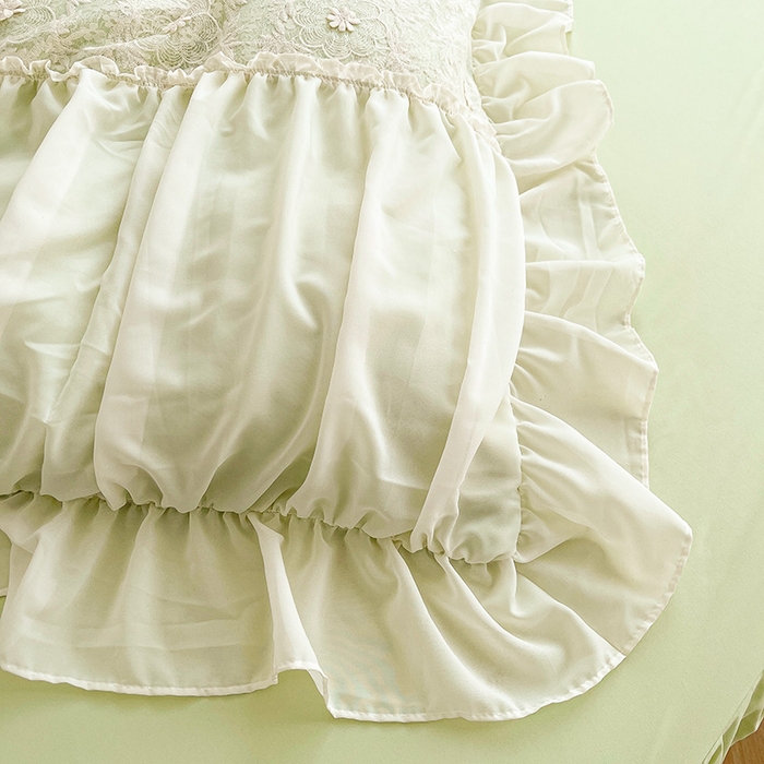 91家纺网 家纺一手货源 找家纺 鼎丰家纺 2025新款立体蕾丝雪纺花边四件套-月光花园系列 月光花园-浅绿