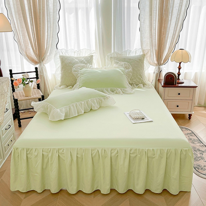 91家纺网 家纺一手货源 找家纺 鼎丰家纺 2025新款立体蕾丝雪纺花边四件套-月光花园系列 月光花园-浅绿