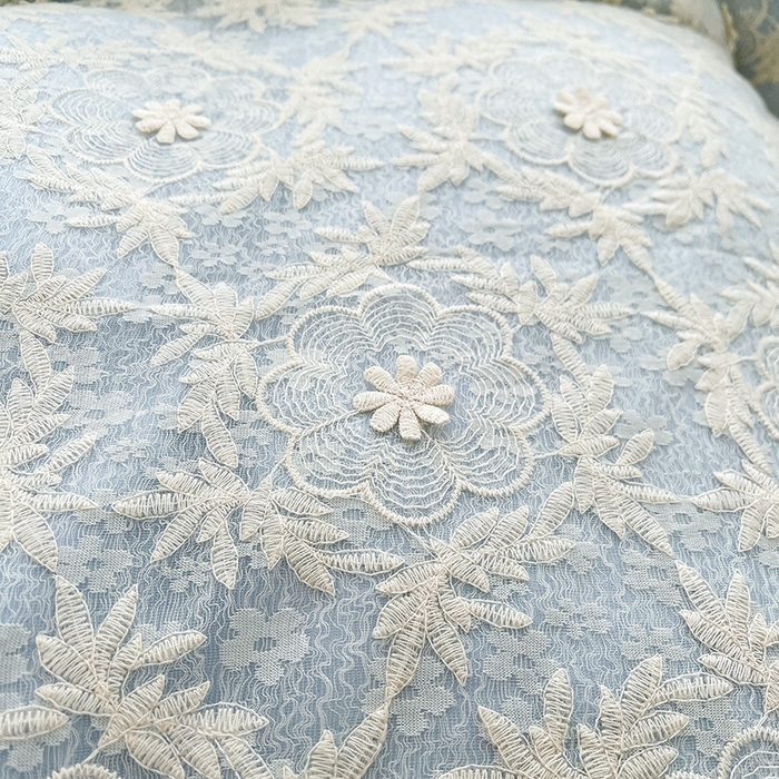 91家纺网 家纺一手货源 找家纺 鼎丰家纺 2025新款立体蕾丝雪纺花边四件套-月光花园系列 月光花园-浅蓝