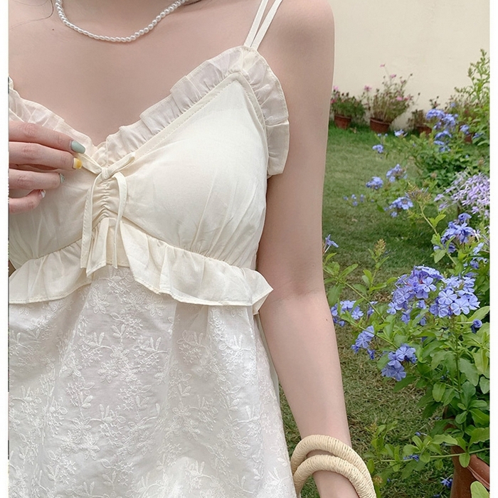 91家纺网 家纺一手货源 找家纺 （总）妍景家居生活馆 2025新款韩系花边蝴蝶结吊带套装