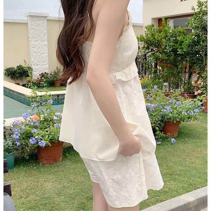 91家纺网 家纺一手货源 找家纺 （总）妍景家居生活馆 2025新款韩系花边蝴蝶结吊带套装