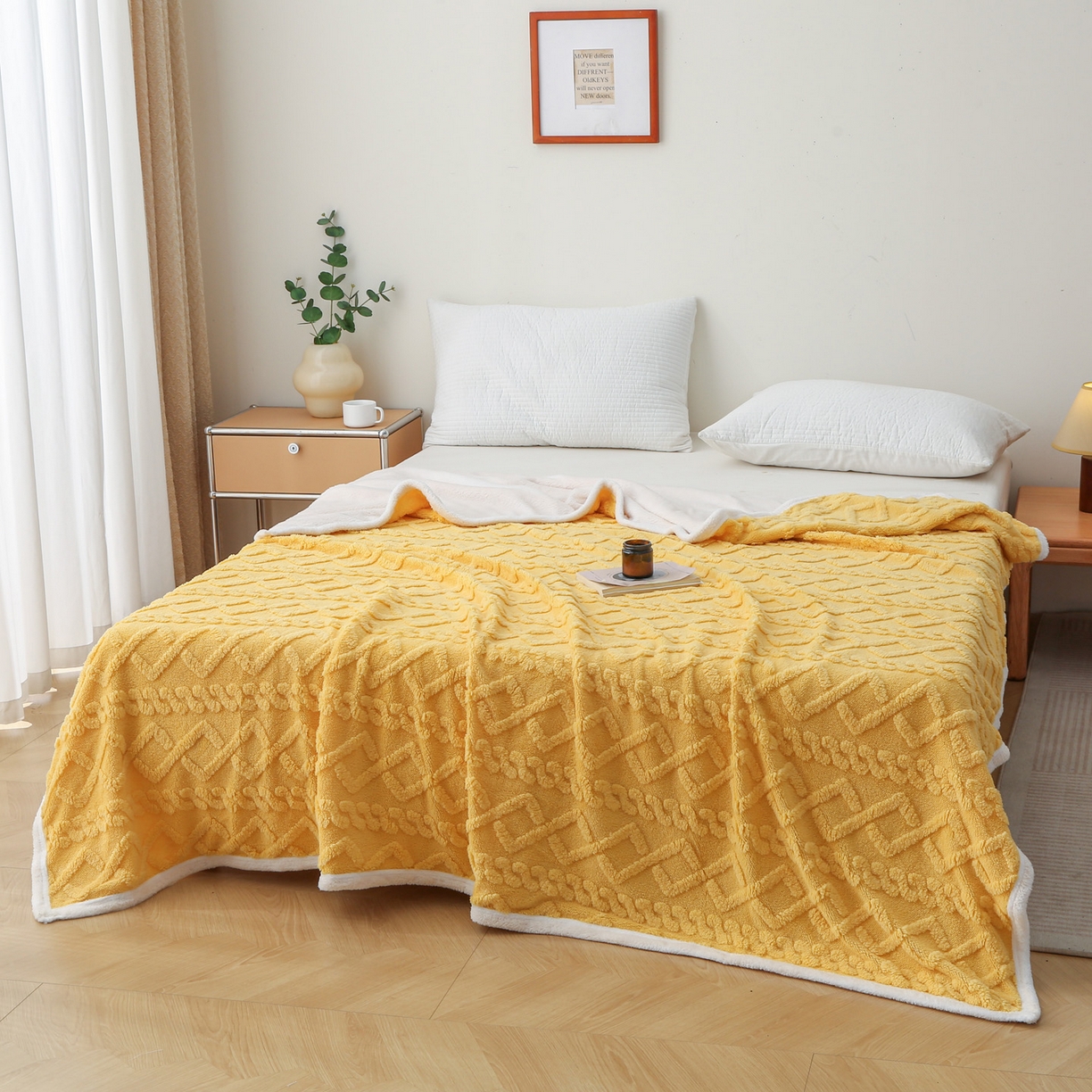 91家纺网 家纺一手货源 找家纺 亚龙工厂店 2025新款亲肤舒适塔肤绒毛毯盖毯毯子 黄色