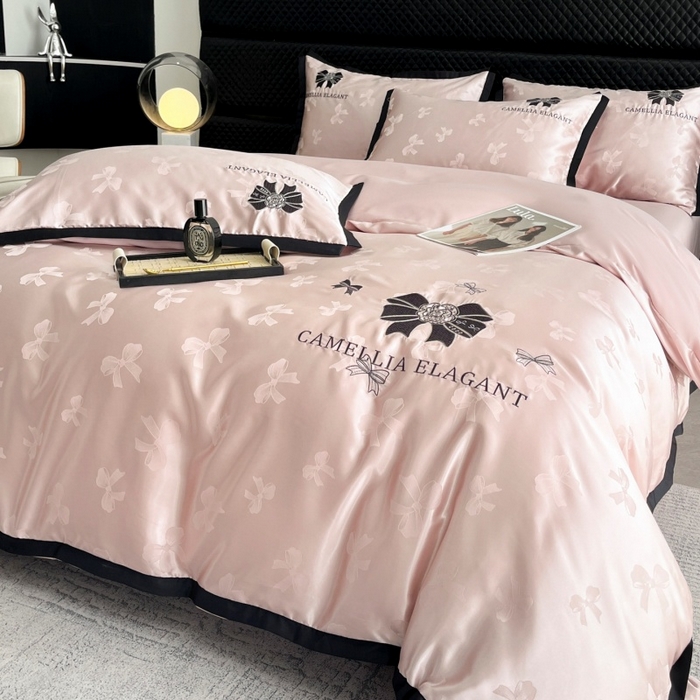 91家纺网 家纺一手货源 找家纺 （总）金牛座家纺 2025新款贡缎提花磨毛亲肤棉刺绣四件套-蝴蝶结