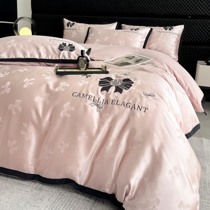 91家纺网 家纺一手货源 找家纺 （总）金牛座家纺 2025新款贡缎提花磨毛亲肤棉刺绣四件套-蝴蝶结