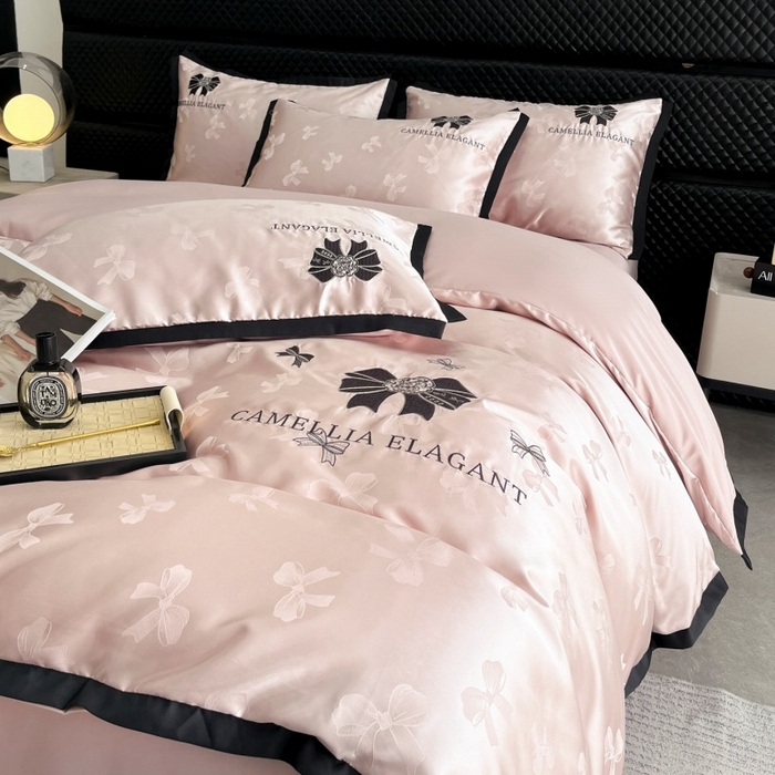 91家纺网 家纺一手货源 找家纺 （总）金牛座家纺 2025新款贡缎提花磨毛亲肤棉刺绣四件套-蝴蝶结