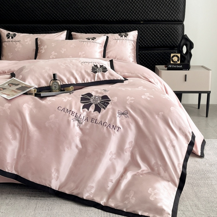 91家纺网 家纺一手货源 找家纺 （总）金牛座家纺 2025新款贡缎提花磨毛亲肤棉刺绣四件套-蝴蝶结