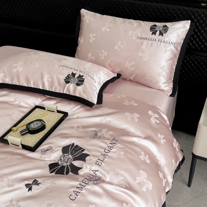 91家纺网 家纺一手货源 找家纺 （总）金牛座家纺 2025新款贡缎提花磨毛亲肤棉刺绣四件套-蝴蝶结