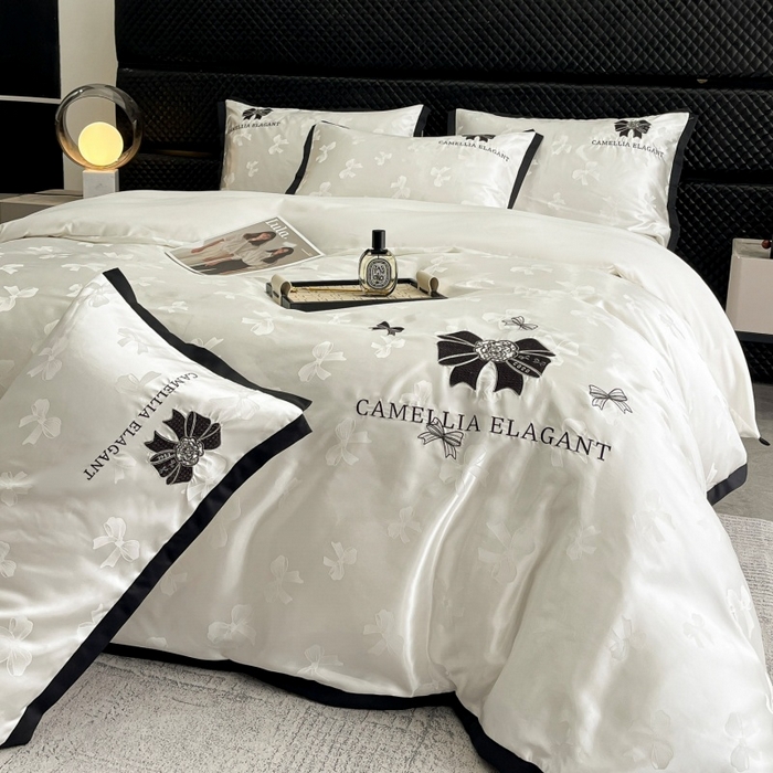 91家纺网 家纺一手货源 找家纺 （总）金牛座家纺 2025新款贡缎提花磨毛亲肤棉刺绣四件套-蝴蝶结