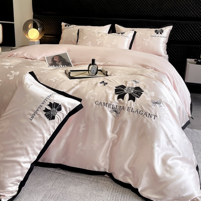 91家纺网 家纺一手货源 找家纺 （总）金牛座家纺 2025新款贡缎提花磨毛亲肤棉刺绣四件套-蝴蝶结