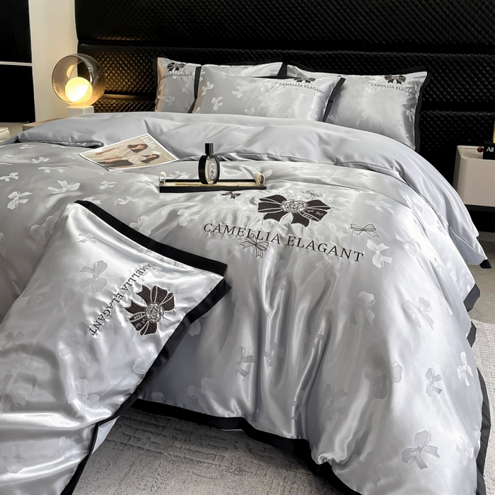 91家纺网 家纺一手货源 找家纺 （总）金牛座家纺 2025新款贡缎提花磨毛亲肤棉刺绣四件套-蝴蝶结