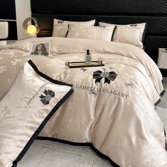 91家纺网 家纺一手货源 找家纺 （总）金牛座家纺 2025新款贡缎提花磨毛亲肤棉刺绣四件套-蝴蝶结