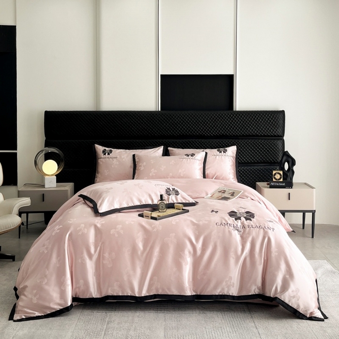 91家纺网 家纺一手货源 找家纺 金牛座家纺 2025新款贡缎提花磨毛亲肤棉刺绣四件套-蝴蝶结 蝴蝶结-豆沙粉