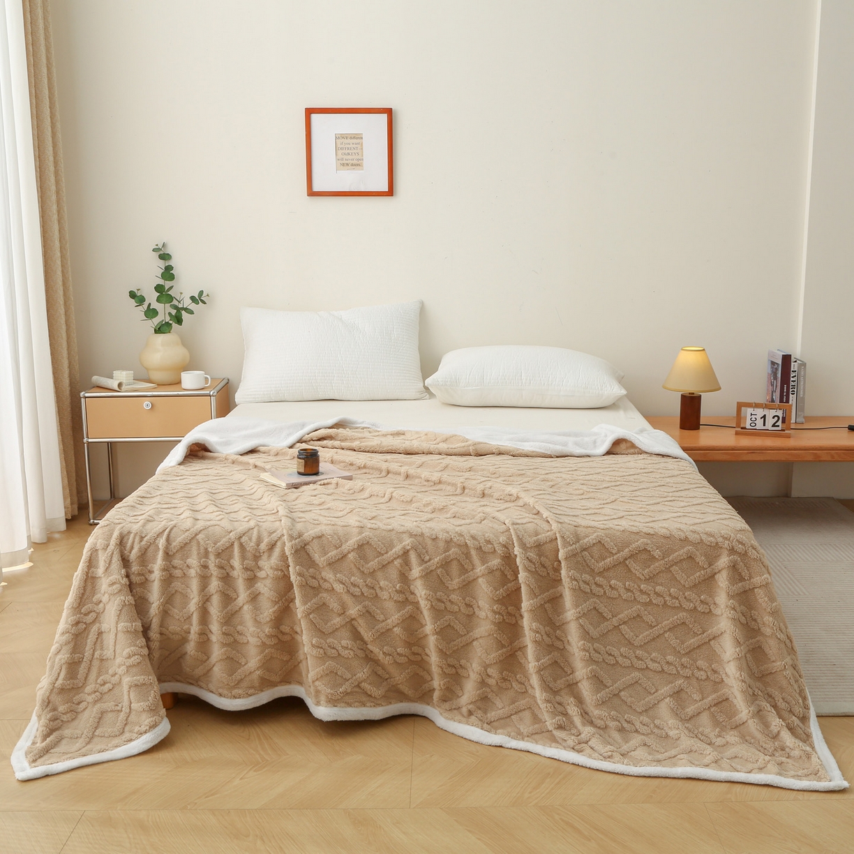 91家纺网 家纺一手货源 找家纺 亚龙工厂店 2025新款亲肤舒适塔肤绒毛毯盖毯毯子 卡其色
