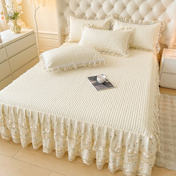 91家纺网 家纺一手货源 找家纺 予梦家纺 2025新款夹棉床裙单床裙单品床裙单件床裙-晨曦 晨曦-奶油黄