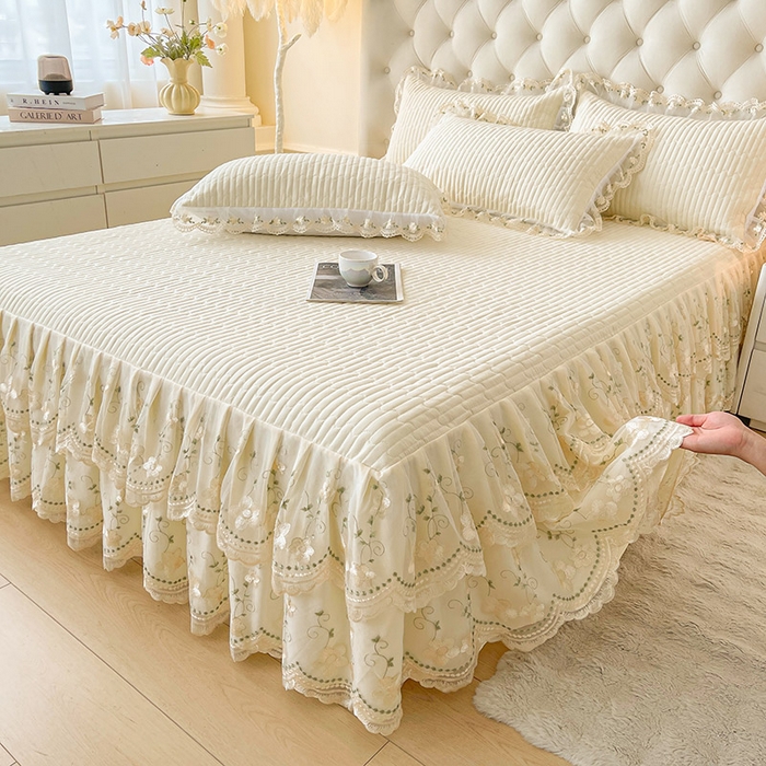 91家纺网 家纺一手货源 找家纺 予梦家纺 2025新款夹棉床裙单床裙单品床裙单件床裙-晨曦 晨曦-奶油黄