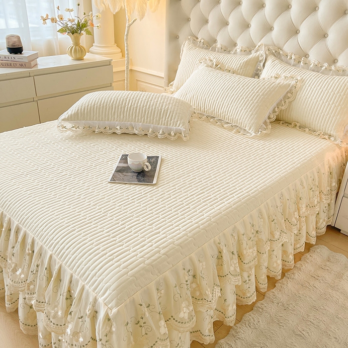 91家纺网 家纺一手货源 找家纺 予梦家纺 2025新款夹棉床裙单床裙单品床裙单件床裙-晨曦 晨曦-奶油黄