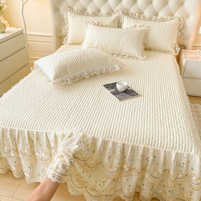 91家纺网 家纺一手货源 找家纺 予梦家纺 2025新款夹棉床裙单床裙单品床裙单件床裙-晨曦 晨曦-奶油黄