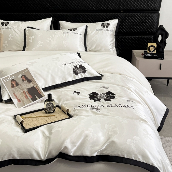 91家纺网 家纺一手货源 找家纺 金牛座家纺 2025新款贡缎提花磨毛亲肤棉刺绣四件套-蝴蝶结 蝴蝶结-奶白