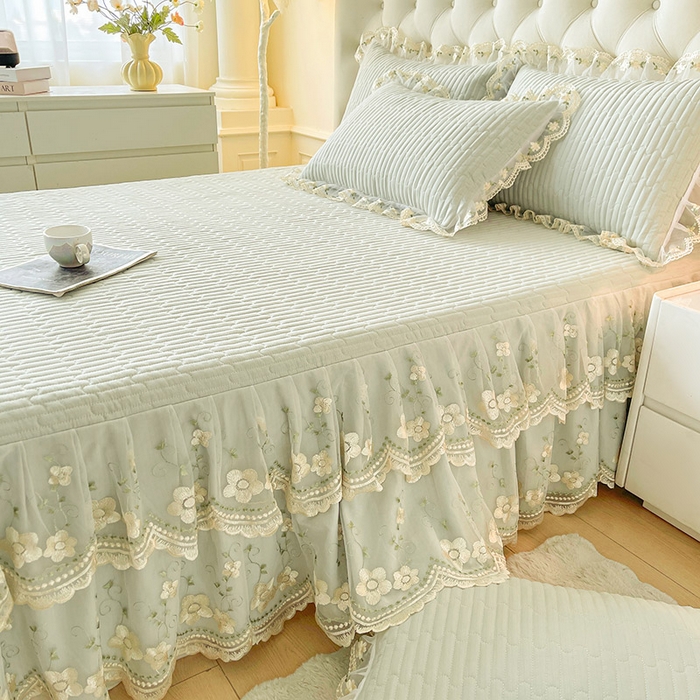 91家纺网 家纺一手货源 找家纺 予梦家纺 2025新款夹棉床裙单床裙单品床裙单件床裙-晨曦 晨曦-嫩绿