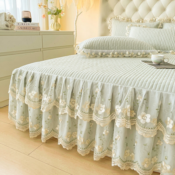 91家纺网 家纺一手货源 找家纺 予梦家纺 2025新款夹棉床裙单床裙单品床裙单件床裙-晨曦 晨曦-嫩绿