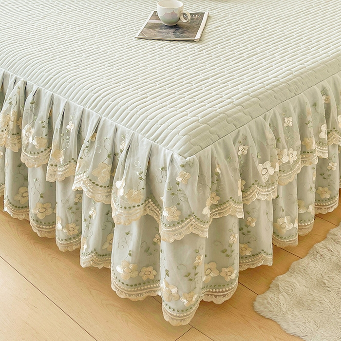 91家纺网 家纺一手货源 找家纺 予梦家纺 2025新款夹棉床裙单床裙单品床裙单件床裙-晨曦 晨曦-嫩绿