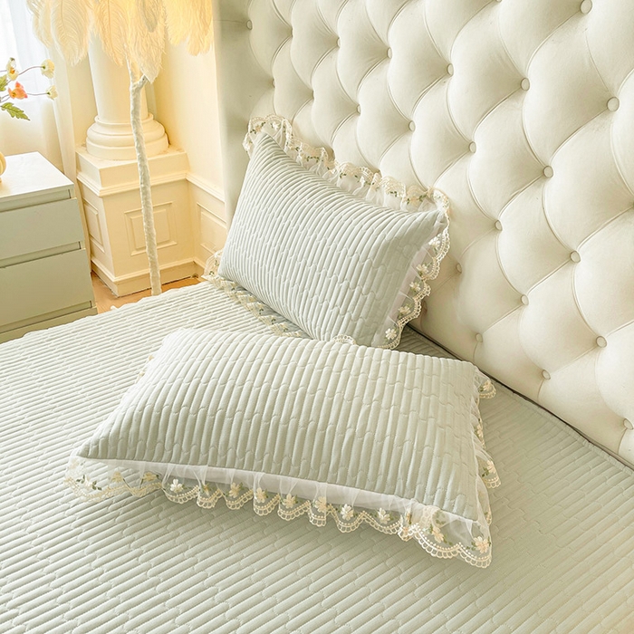 91家纺网 家纺一手货源 找家纺 予梦家纺 2025新款夹棉床裙单床裙单品床裙单件床裙-晨曦 晨曦-嫩绿