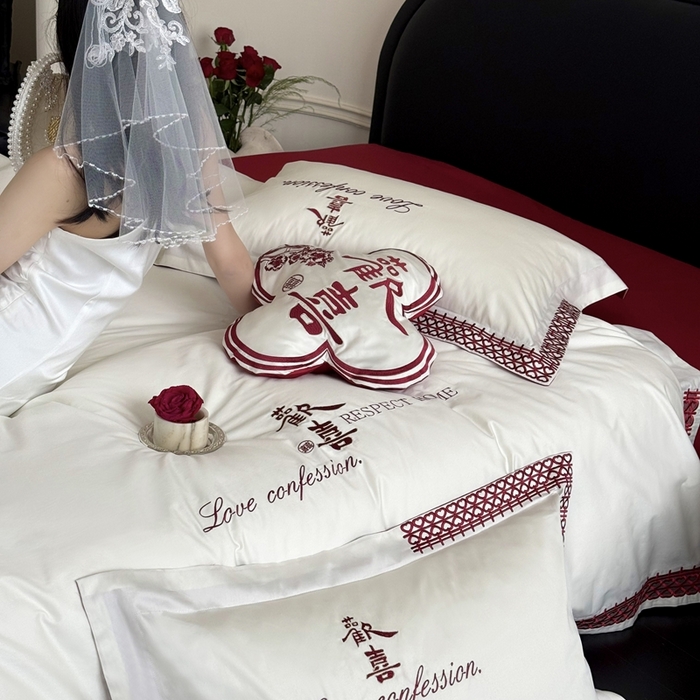 91家纺网 家纺一手货源 找家纺 （总）江涞 2025新款长绒棉纯棉镂空刺绣四件套-欢喜