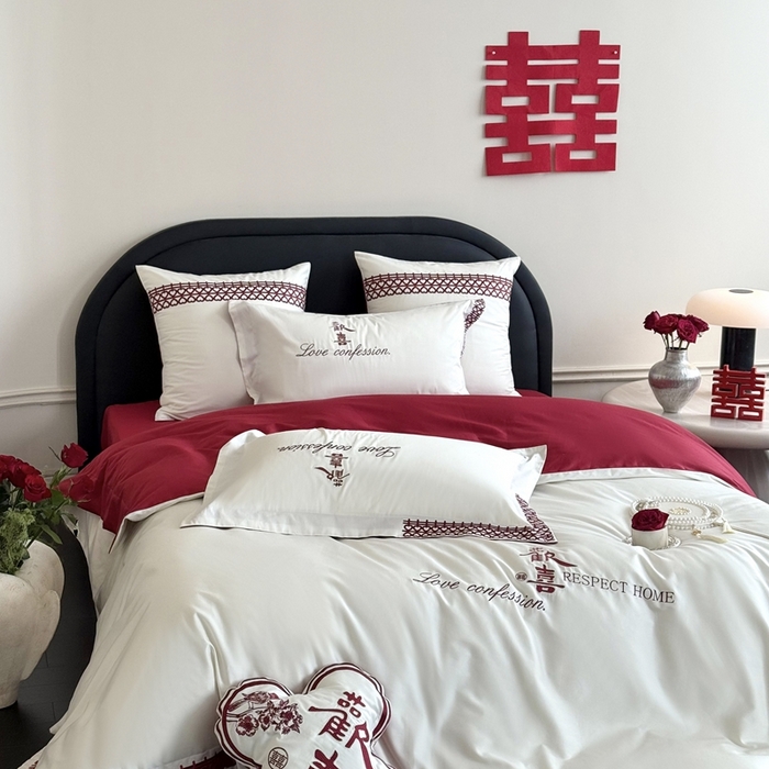 91家纺网 家纺一手货源 找家纺 （总）江涞 2025新款长绒棉纯棉镂空刺绣四件套-欢喜