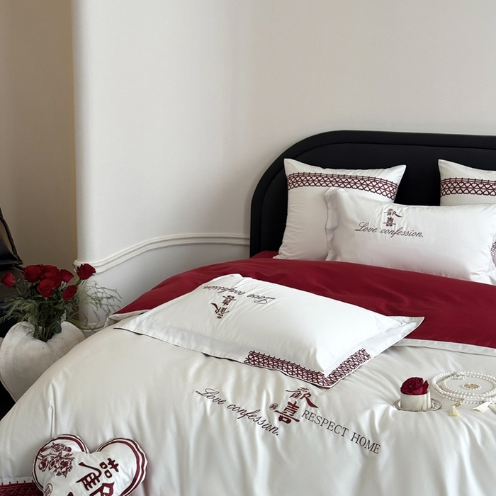 91家纺网 家纺一手货源 找家纺 （总）江涞 2025新款长绒棉纯棉镂空刺绣四件套-欢喜