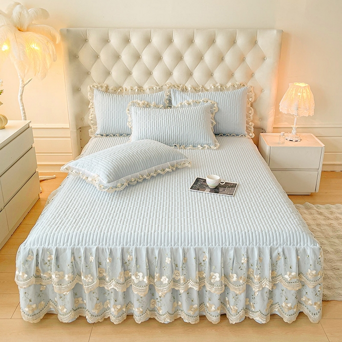 91家纺网 家纺一手货源 找家纺 予梦家纺 2025新款夹棉床裙单床裙单品床裙单件床裙-晨曦 晨曦-清新蓝